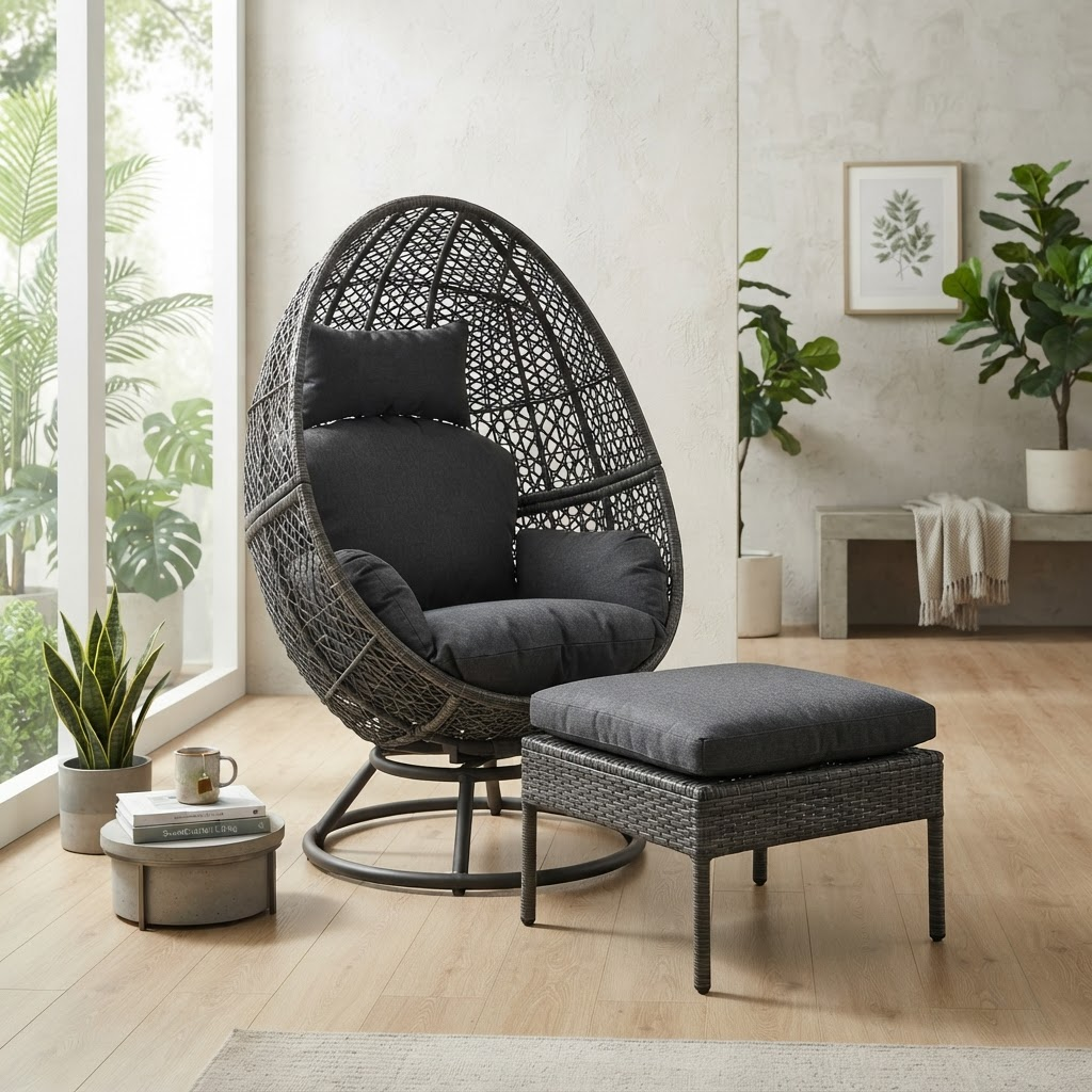 KENDARI Outdoor Egg Chair with Ottoman